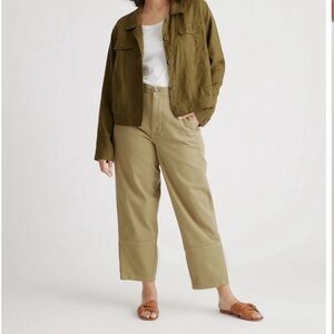 Quince Olive Stretch Cotton Twill Barrel Leg Pants sz 10/30 Women's Tapered NWOT